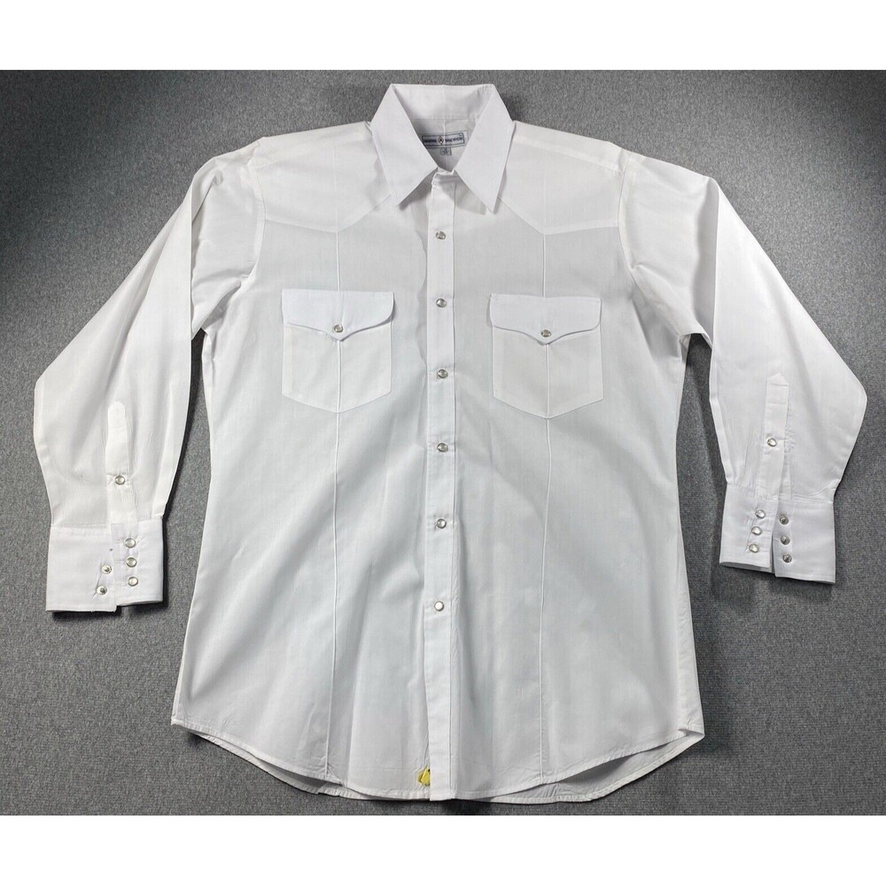 VINTAGE Diamond A Ranchwear Pearl Snap Long Sleeve White Shirt Mens Size 16/33